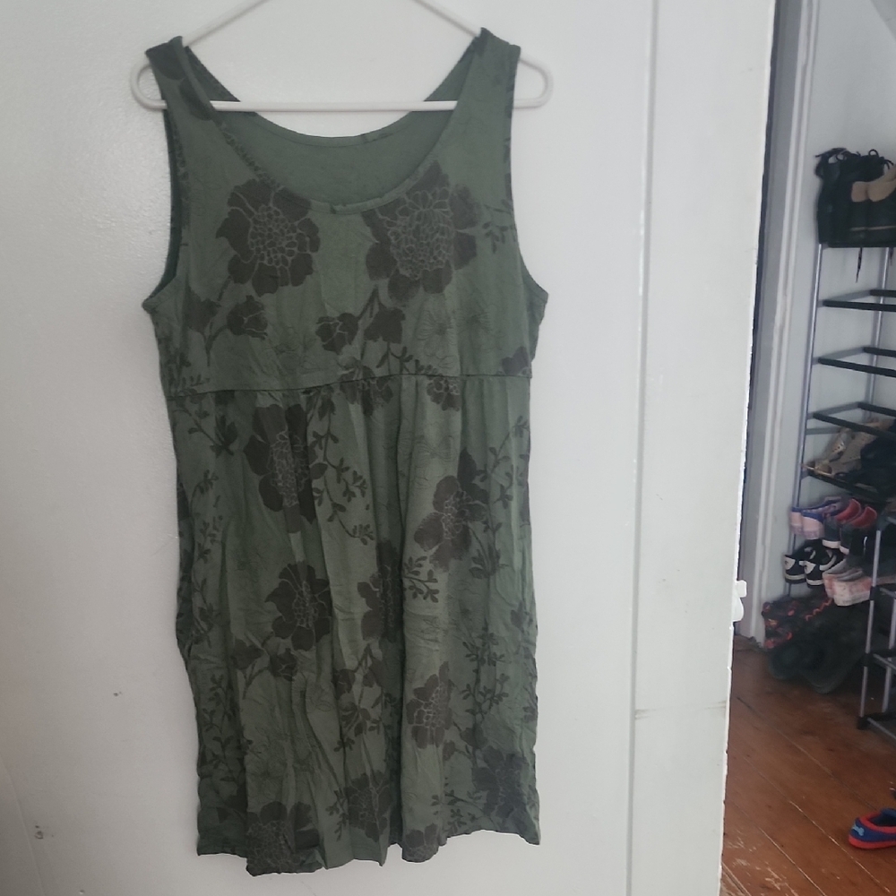 Sonoma Green Pleated Sundress Scoop Neck Mini